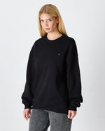 Unisex Siyah Gümüş Nakışlı Oversize Kalıp Organik Pamuklu Sweatshirt