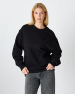 Unisex Siyah Gümüş Nakışlı Oversize Kalıp Organik Pamuklu Sweatshirt