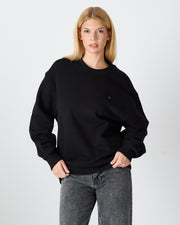 Unisex Siyah Gümüş Nakışlı Oversize Kalıp Organik Pamuklu Sweatshirt
