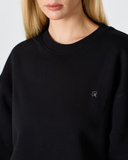 Unisex Siyah Gümüş Nakışlı Oversize Kalıp Organik Pamuklu Sweatshirt