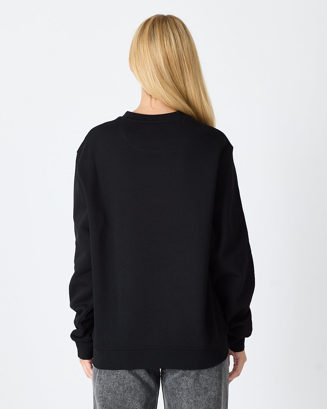 Unisex Black Embroidered Relaxed Fit Organic Cotton Sweatshirt -1011103