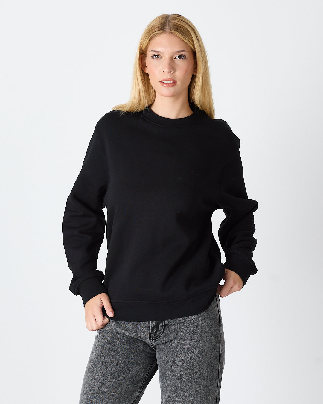 Unisex Black Embroidered Relaxed Fit Organic Cotton Sweatshirt -1011103
