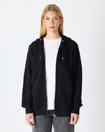 Unisex Siyah Nakışlı Organik Pamuklu Tam Fermuarlı Kapüşonlu Standart Kalıp Sweatshirt