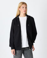 Unisex Siyah Nakışlı Organik Pamuklu Tam Fermuarlı Kapüşonlu Standart Kalıp Sweatshirt