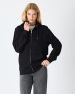 Unisex Siyah Nakışlı Organik Pamuklu Tam Fermuarlı Kapüşonlu Standart Kalıp Sweatshirt