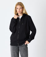 Unisex Siyah Nakışlı Organik Pamuklu Tam Fermuarlı Kapüşonlu Standart Kalıp Sweatshirt
