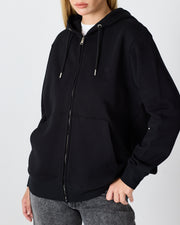 Unisex Siyah Nakışlı Organik Pamuklu Tam Fermuarlı Kapüşonlu Standart Kalıp Sweatshirt