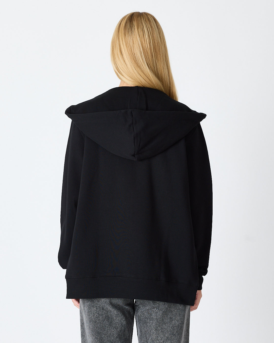 Unisex Siyah Beyaz Aplike Detaylı Kapüşonlu Organik Pamuk Standart Kesim Tam Fermuarlı Sweatshirt