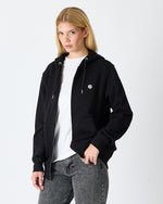 Unisex Siyah Beyaz Aplike Detaylı Kapüşonlu Organik Pamuk Standart Kesim Tam Fermuarlı Sweatshirt