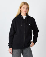 Unisex Siyah Beyaz Aplike Detaylı Kapüşonlu Organik Pamuk Standart Kesim Tam Fermuarlı Sweatshirt