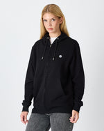 Unisex Siyah Beyaz Aplike Detaylı Kapüşonlu Organik Pamuk Standart Kesim Tam Fermuarlı Sweatshirt
