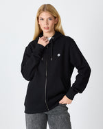 Unisex Siyah Beyaz Aplike Detaylı Kapüşonlu Organik Pamuk Standart Kesim Tam Fermuarlı Sweatshirt