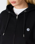 Unisex Siyah Beyaz Aplike Detaylı Kapüşonlu Organik Pamuk Standart Kesim Tam Fermuarlı Sweatshirt
