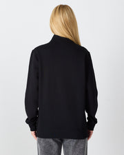 Unisex Siyah Gümüş Nakış Standart Kalıp Organik Pamuk Yarım Fermuarlı Sweatshirt