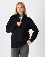 Unisex Siyah Gümüş Nakış Standart Kalıp Organik Pamuk Yarım Fermuarlı Sweatshirt