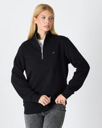 Unisex Siyah Gümüş Nakış Standart Kalıp Organik Pamuk Yarım Fermuarlı Sweatshirt