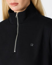 Unisex Siyah Gümüş Nakış Standart Kalıp Organik Pamuk Yarım Fermuarlı Sweatshirt