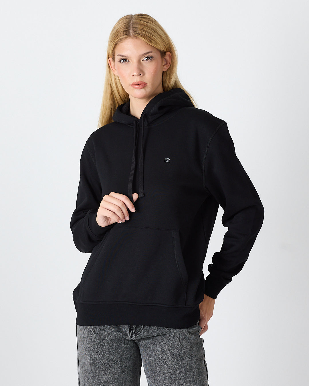 Unisex Silver Embroidered Hooded Organic Cotton Recycled Polyester Standard Fit Sweatshirt-1011003