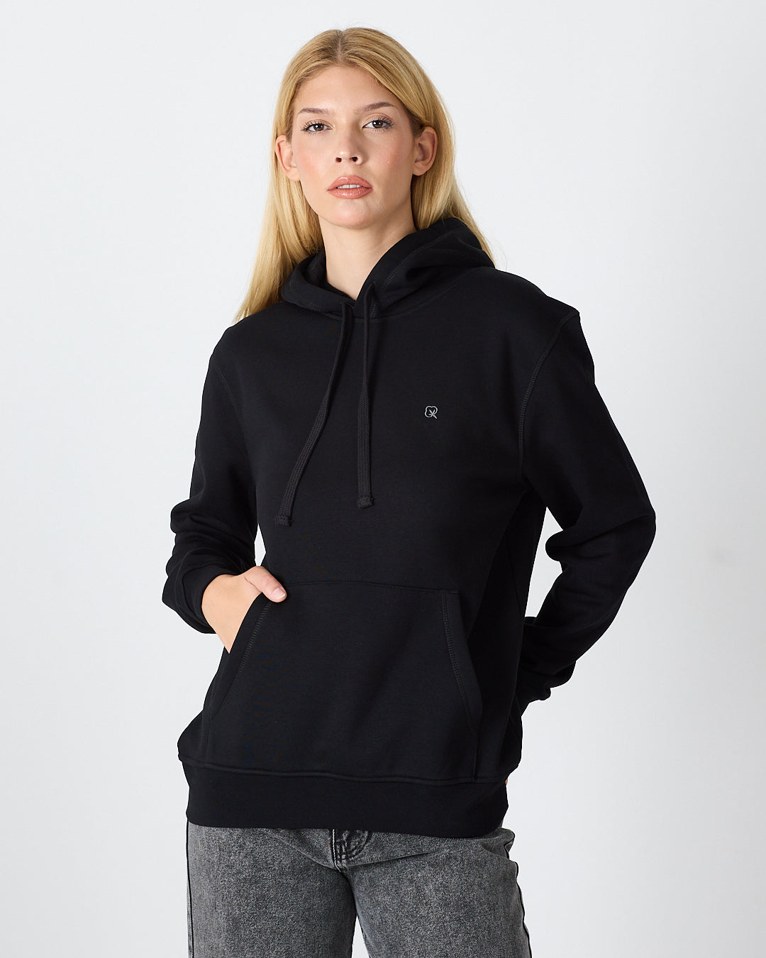 Unisex Silver Embroidered Hooded Organic Cotton Recycled Polyester Standard Fit Sweatshirt-1011003