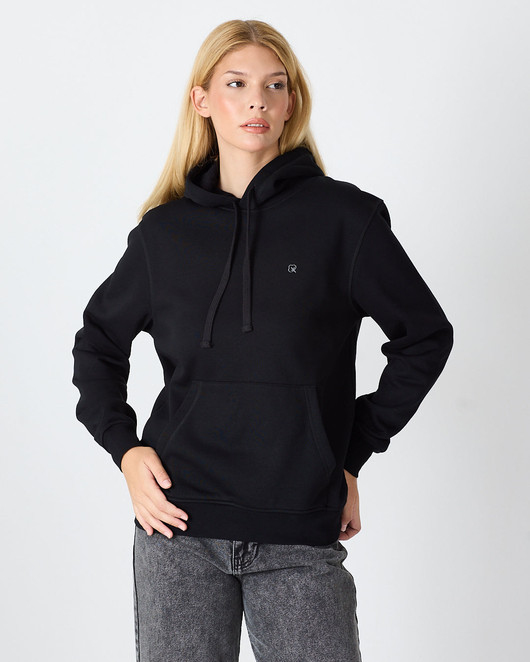 Unisex Silver Embroidered Hooded Organic Cotton Recycled Polyester Standard Fit Sweatshirt-1011003