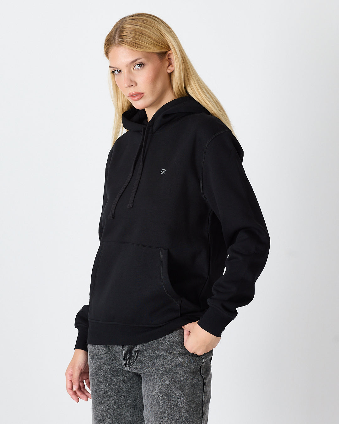 Unisex Silver Embroidered Hooded Organic Cotton Recycled Polyester Standard Fit Sweatshirt-1011003
