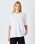Unisex Beyaz Açık Mavi Nakışlı Oversize Bisiklet Yaka Organik Pamuklu T-Shirt