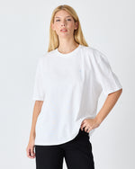 Unisex Beyaz Açık Mavi Nakışlı Oversize Bisiklet Yaka Organik Pamuklu T-Shirt