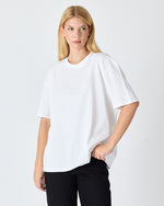 Unisex Beyaz Açık Mavi Nakışlı Oversize Bisiklet Yaka Organik Pamuklu T-Shirt