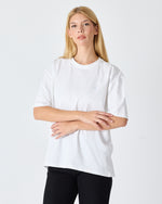 Unisex Beyaz Açık Mavi Nakışlı Oversize Bisiklet Yaka Organik Pamuklu T-Shirt