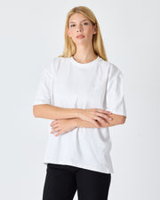 Unisex Beyaz Açık Mavi Nakışlı Oversize Bisiklet Yaka Organik Pamuklu T-Shirt