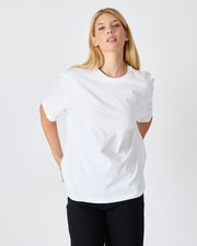 Unisex Beyaz Açık Mavi Nakışlı Oversize Bisiklet Yaka Organik Pamuklu T-Shirt