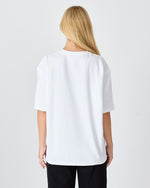 Unisex White Appliqué Logo Organic Cotton Oversized Crew Neck T-shirt -10305R01