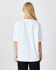 Unisex White Appliqué Logo Organic Cotton Oversized Crew Neck T-shirt -10305R01