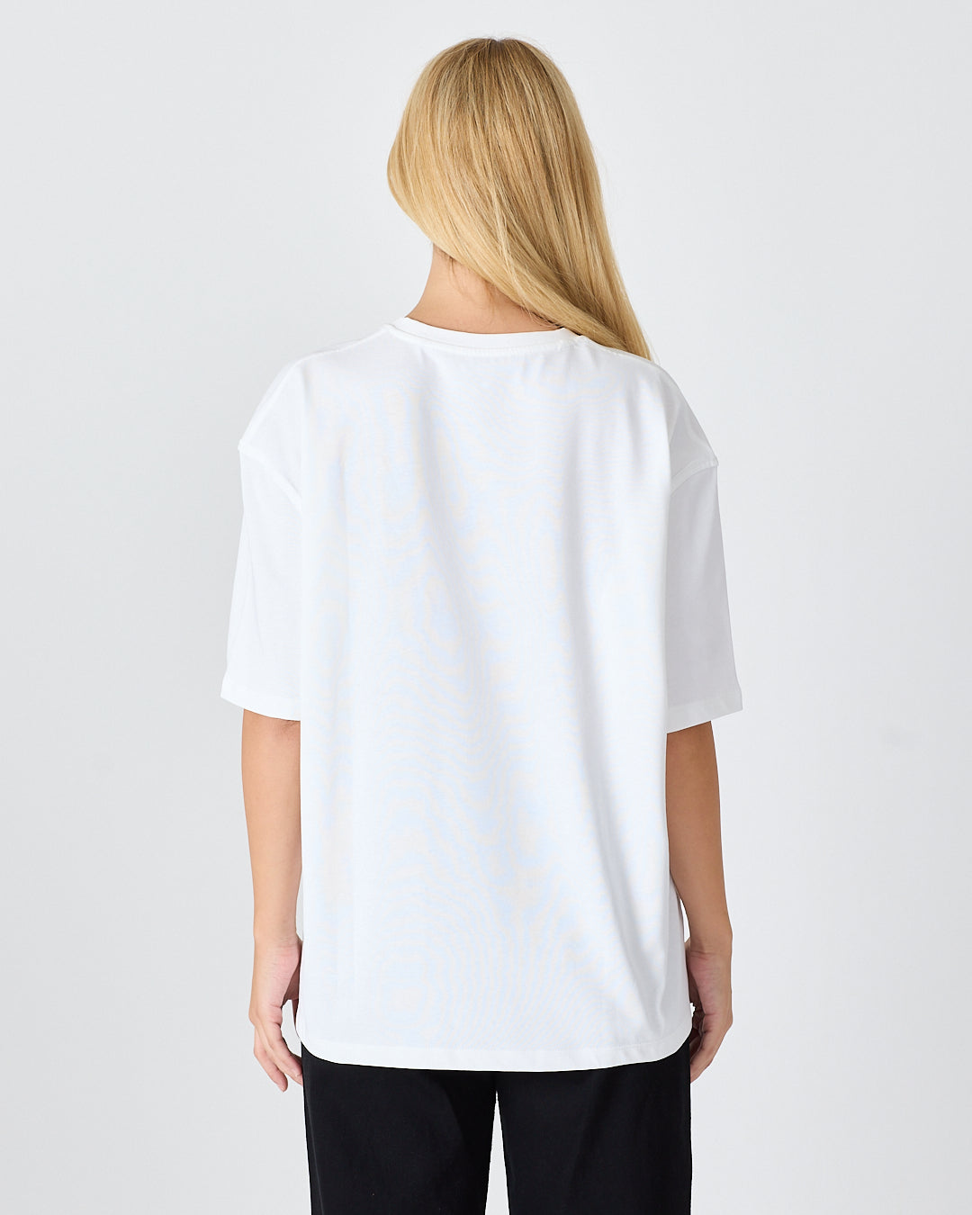 Unisex White Appliqué Logo Organic Cotton Oversized Crew Neck T-shirt -10305R01