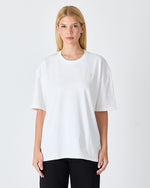 Unisex White Appliqué Logo Organic Cotton Oversized Crew Neck T-shirt -10305R01