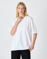 Unisex White Appliqué Logo Organic Cotton Oversized Crew Neck T-shirt -10305R01