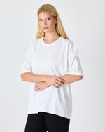 Unisex White Appliqué Logo Organic Cotton Oversized Crew Neck T-shirt -10305R01