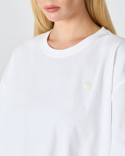 Unisex White Appliqué Logo Organic Cotton Oversized Crew Neck T-shirt -10305R01
