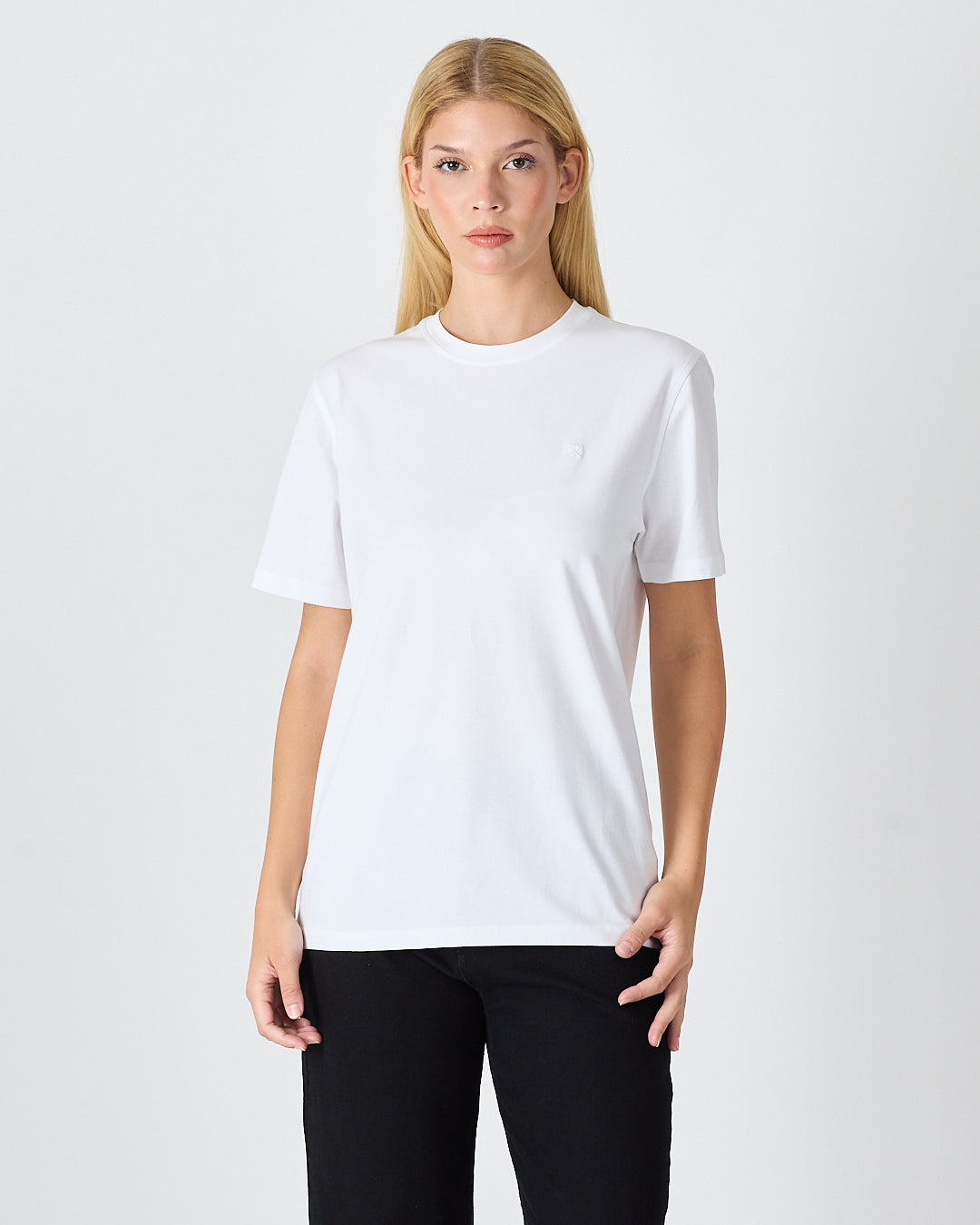 Unisex White Embroidered Standard Fit Crew Neck BCI Certified Cotton T-Shirt-1010101