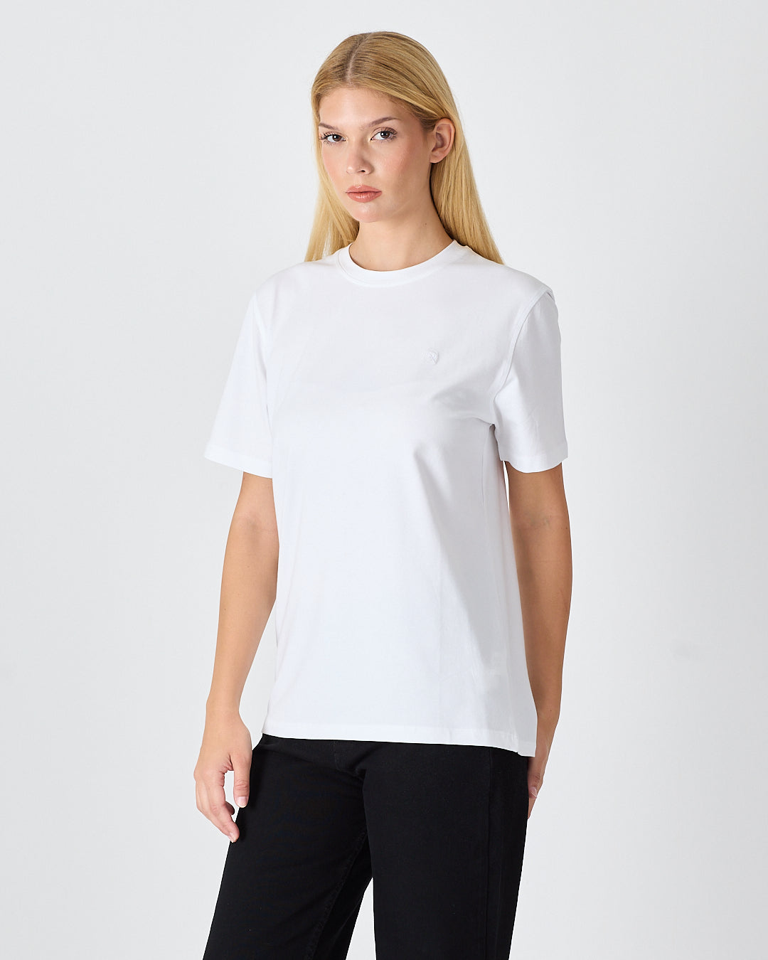 Unisex White Embroidered Standard Fit Crew Neck BCI Certified Cotton T-Shirt-1010101