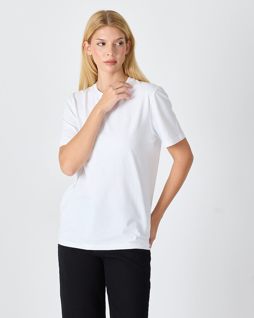 Unisex White Embroidered Standard Fit Crew Neck BCI Certified Cotton T-Shirt-1010101