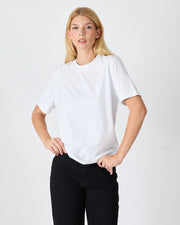 Unisex White Embroidered Standard Fit Crew Neck BCI Certified Cotton T-Shirt-1010101