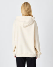 Unisex Ekru Nakışlı Kapüşonlu Organik Pamuk Oversize Sweatshirt