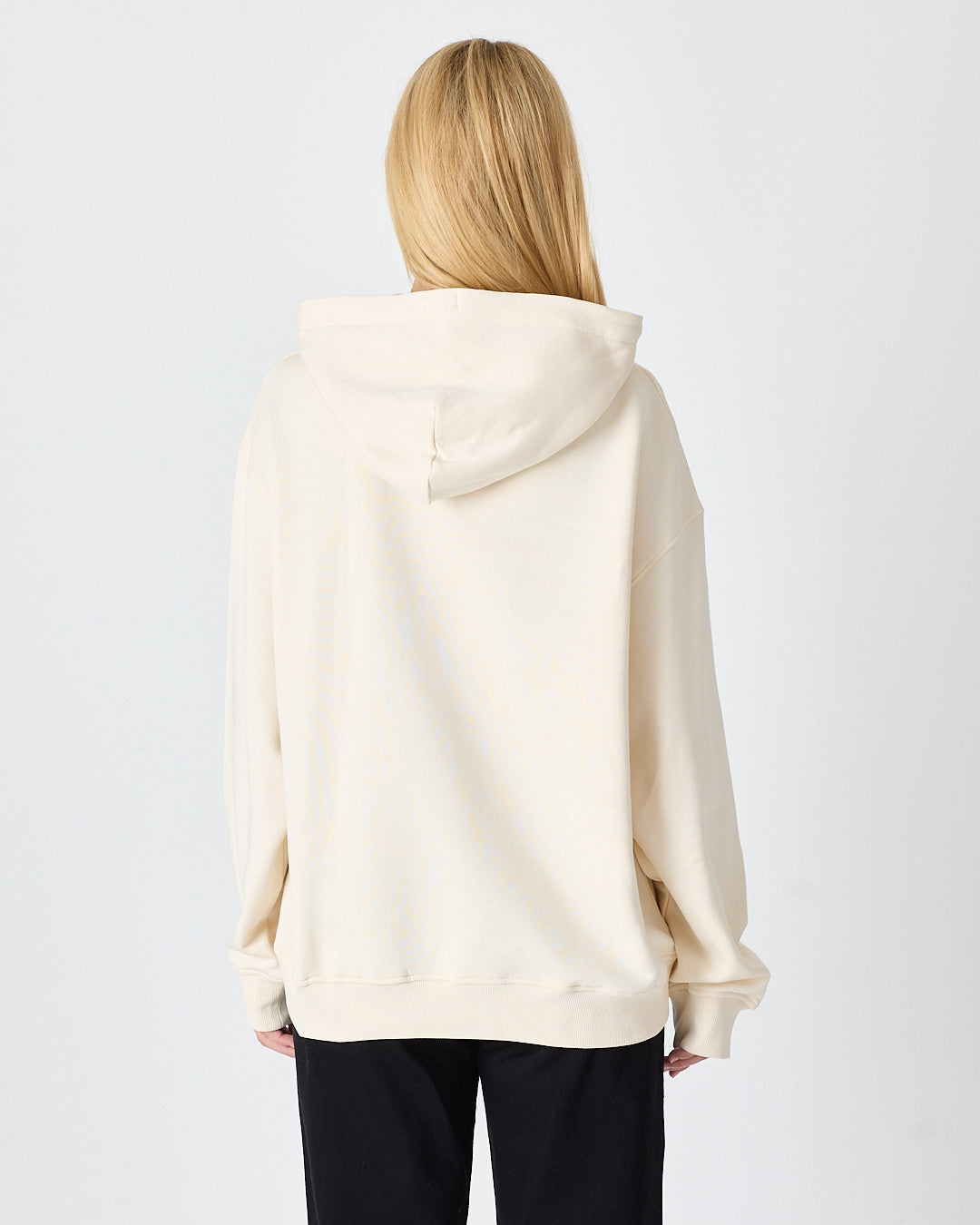 Unisex Ekru Nakışlı Kapüşonlu Organik Pamuk Oversize Sweatshirt