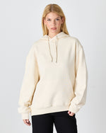 Unisex Ekru Nakışlı Kapüşonlu Organik Pamuk Oversize Sweatshirt