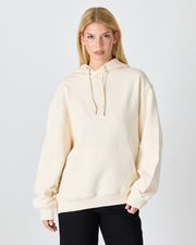 Unisex Ekru Nakışlı Kapüşonlu Organik Pamuk Oversize Sweatshirt