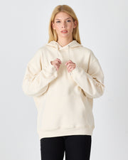 Unisex Ekru Nakışlı Kapüşonlu Organik Pamuk Oversize Sweatshirt