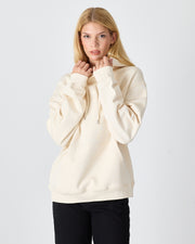 Unisex Ekru Nakışlı Kapüşonlu Organik Pamuk Oversize Sweatshirt