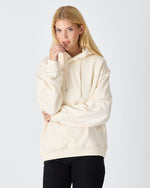 Unisex Ekru Nakışlı Kapüşonlu Organik Pamuk Oversize Sweatshirt
