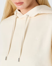 Unisex Ekru Nakışlı Kapüşonlu Organik Pamuk Oversize Sweatshirt